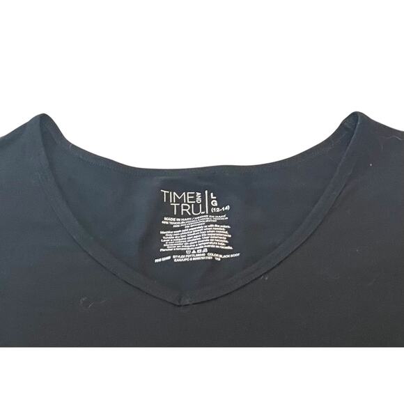 TIME & TRU LONG SLV PULL-OVER V-NECK TOP/T-SHIRT, WOMENS, L(12-14), SOLID BLACK - Picture 2 of 9